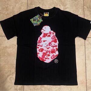 Bape Black Tee with Red Camo Graphic